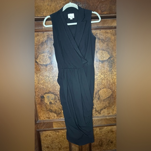 GUC Band Of Outsiders- Black Wool Ruched Tuxedo Midi Dress. Size 0 - Picture 2 of 11